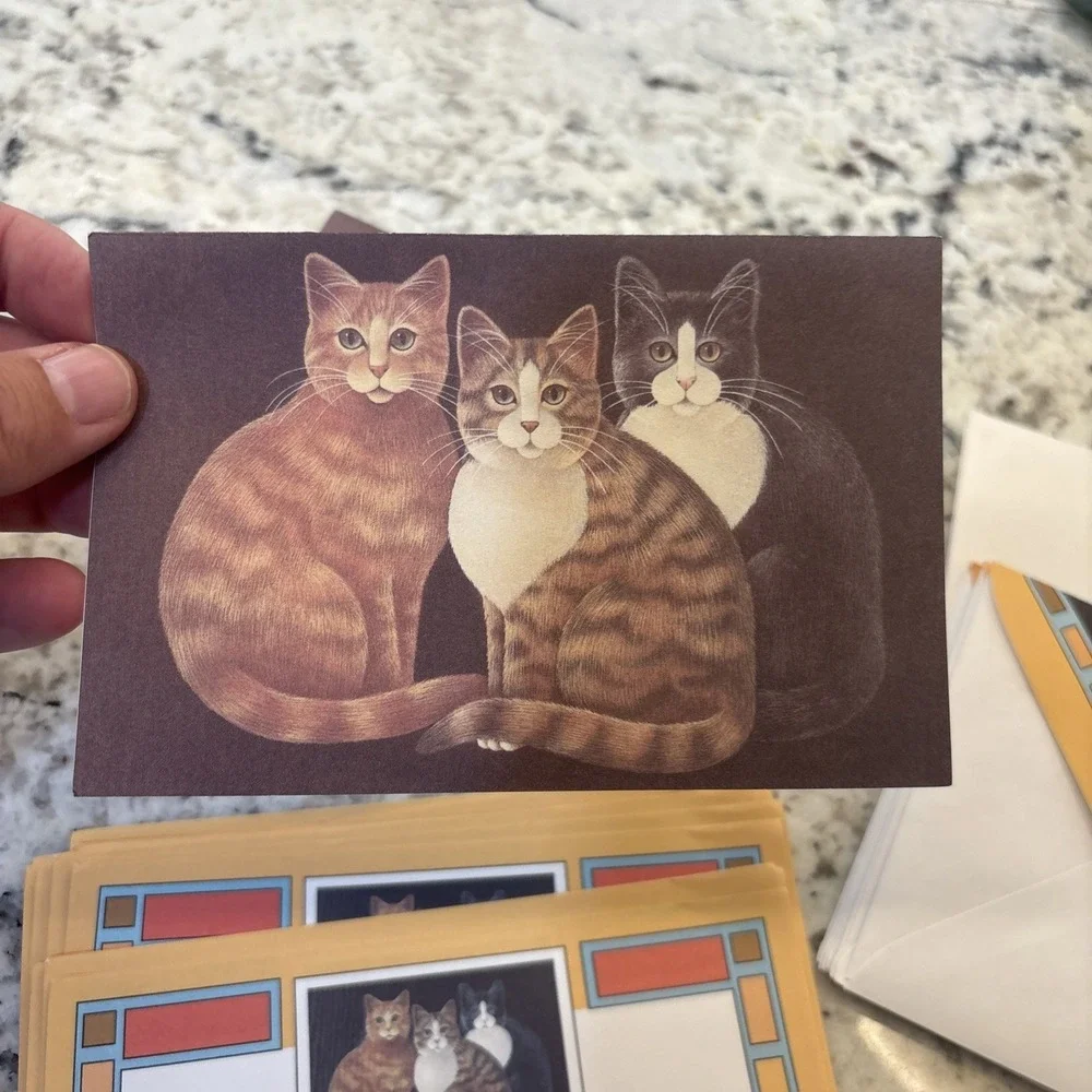 Stephen Lawrence Vintage Cat Trio Note Stationary Tin 1995 with Cards Kitty READ